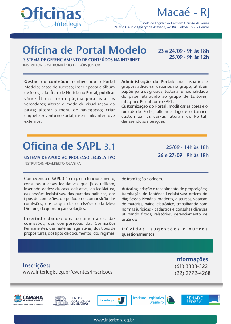 Oficina Interlegis de Portal Modelo e SAPL 3.1 em Macaé - RJ