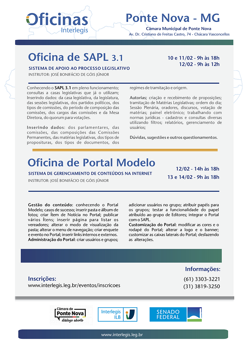 Oficinas de SAPL e Portal Modelo em Ponte Nova MG